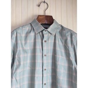Untuckit Shirt Mens Large Green Blue Plaid Button Down Wrinkle Free Cotton